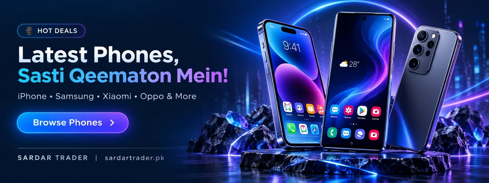 Modern smartphones displayed together
